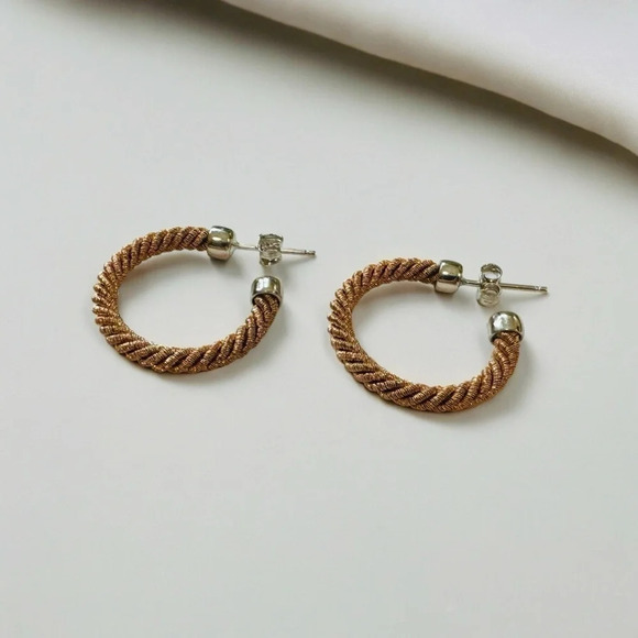 Gold & Sterling Twisted Mesh Rope Hoop Earrings - Picture 3 of 6